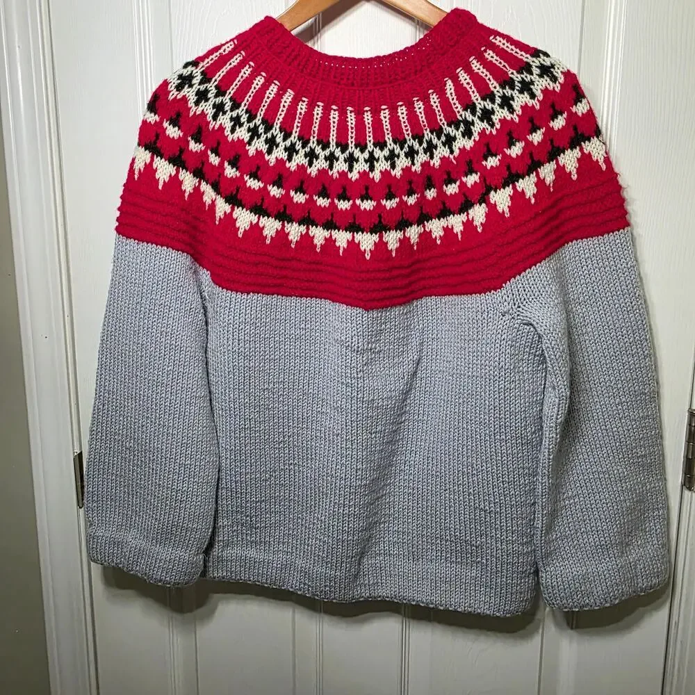 Hand Knit Acrylic Pullover Nordic Fair Isle Sweater Med/Lg
